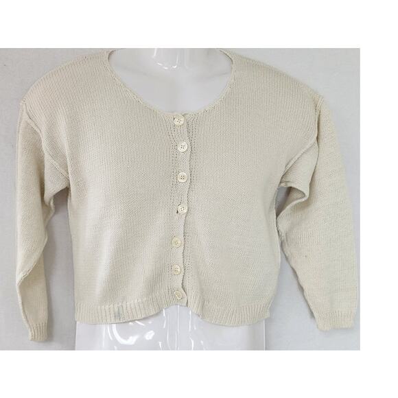 VTG Sweater Teas White Cotton 3/4 Sleeve Blouse Women's Small Lightweight Top - Picture 1 of 7